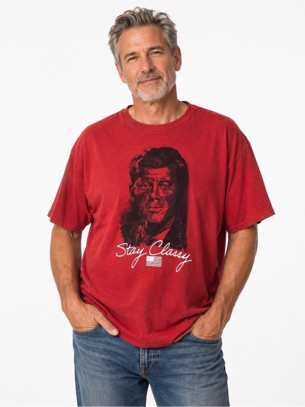 JFK John Kennedy Patriotic Stay Classy Men's Red Short Sleeve T-Shirt XL New